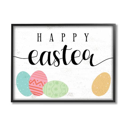 Stupell Industries Happy Easter Greeting Fun Pattern Spring Holiday Eggs Framed Giclee Art